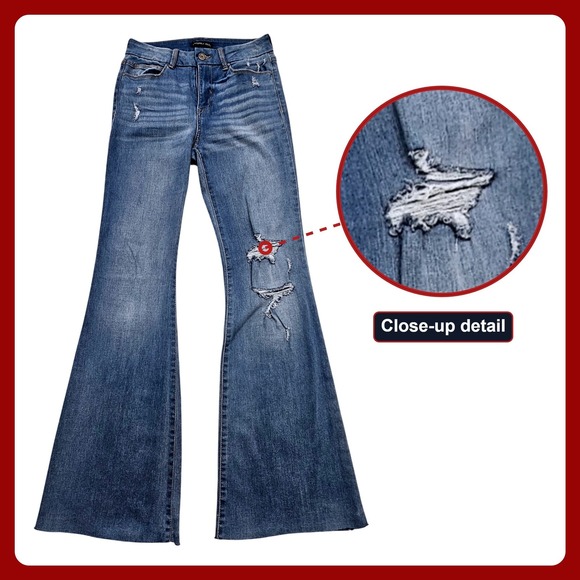 SINCERELY JULES Denim - Sincerely Jules Flare Jeans 5 27 Distressed Blue Bell Bottom Denim Raw Hem